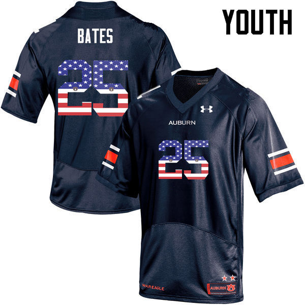 Youth #25 Daren Bates Auburn Tigers USA Flag Fashion College Football Jerseys-Navy